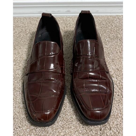 3.1 Phillip Lim Maroon Brown Crocodile Reptile Embossed Loafers 38.5 - Picture 1 of 7